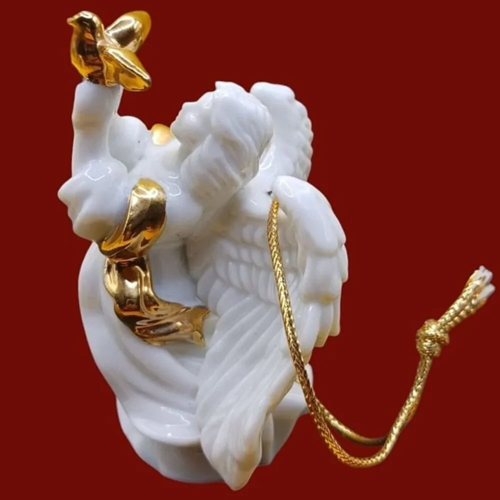 Lefton  Angel ornament with gold  dove  christmas ornament 3 1/2